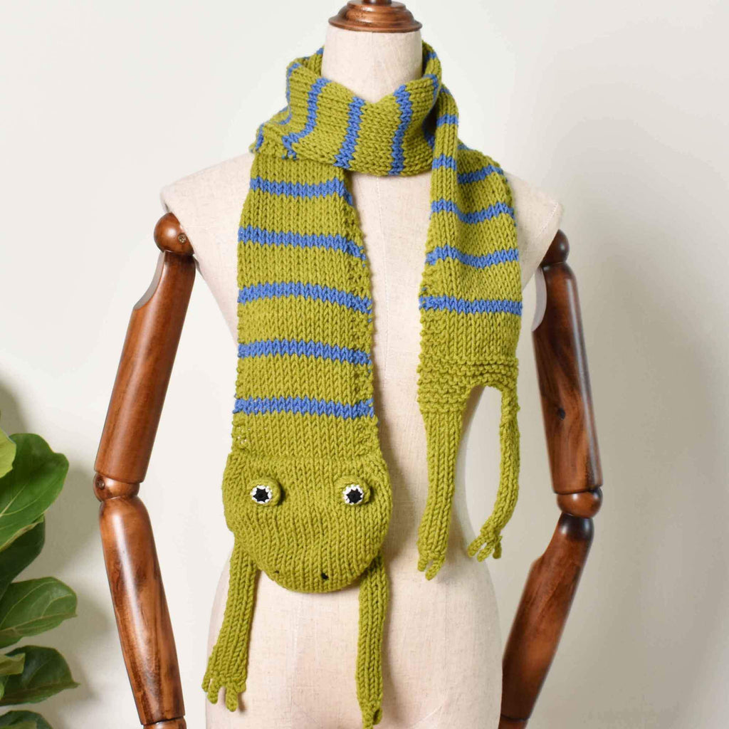 Tropical Frog Scarf, Hand Knitted Scarf,  Animal Funny Scarf, Knit Accessories - Saigonmade