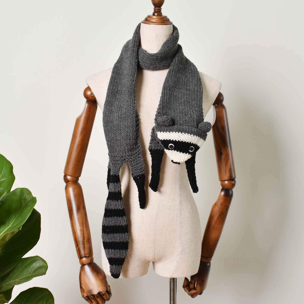 Racoon Scarf, Hand Knit Scarf, Wild Animal Scarf, Knit Accessories Gift For Her - Saigonmade