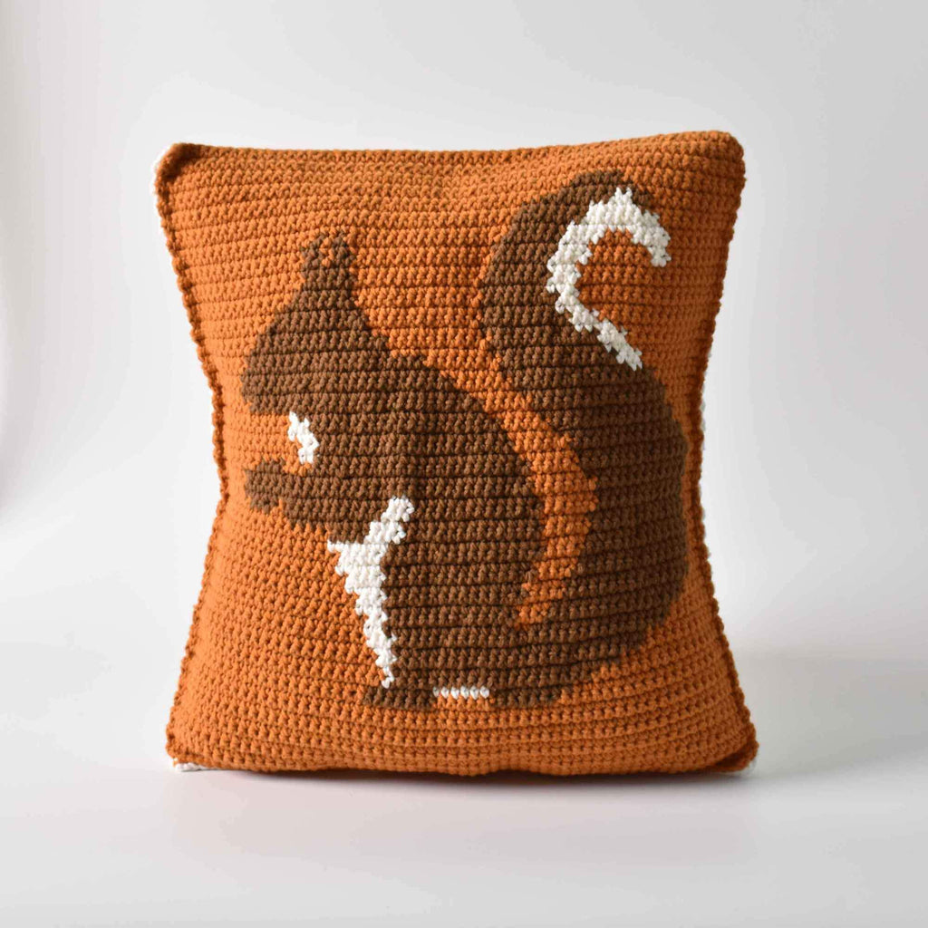 Squirrel Crochet Pillowcase Autumn Decor Crochet Cushion Cover Mustard Color - Saigonmade
