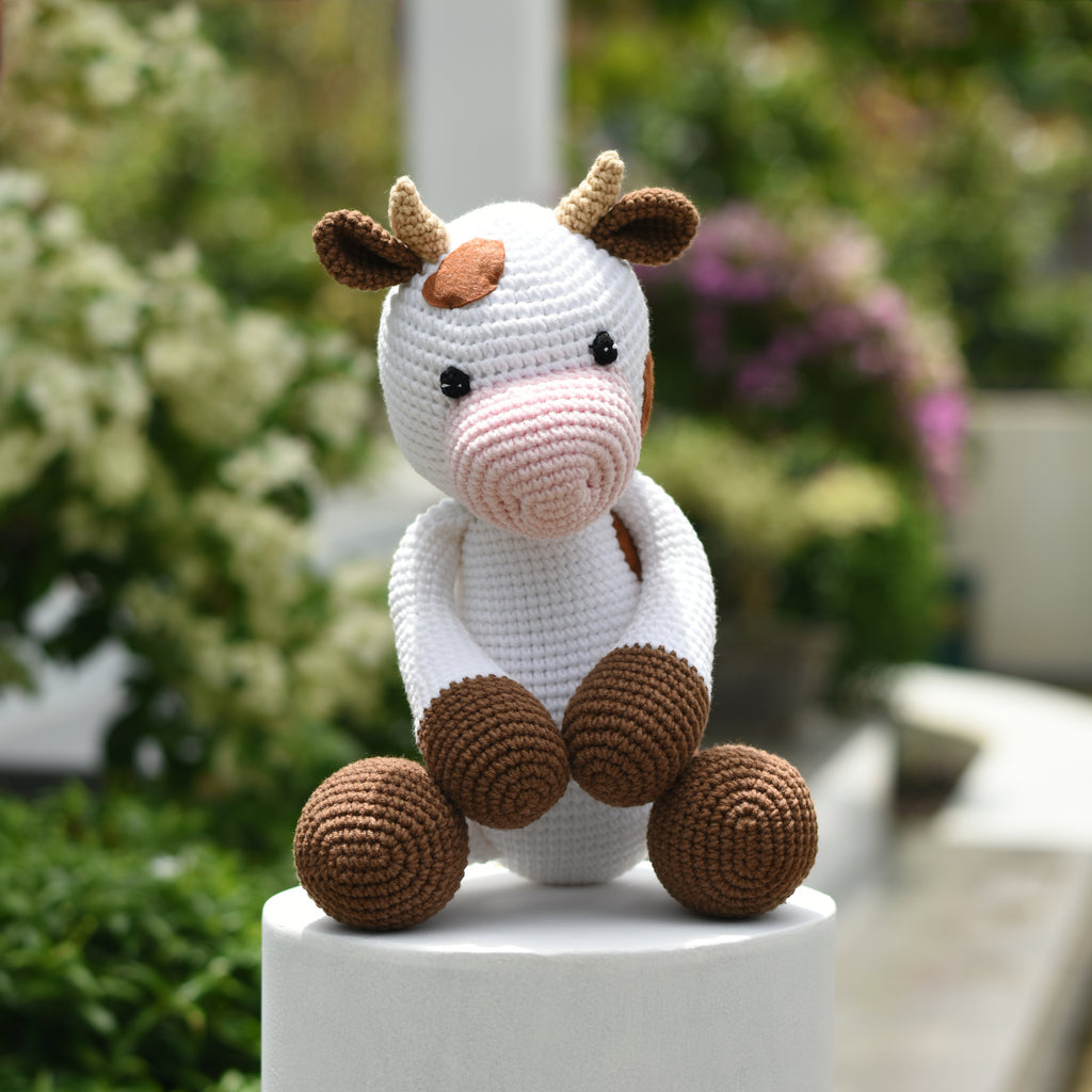 Milk Cow Crochet Plushie Stuffed Toy - Crochet Animal - Happy Farm