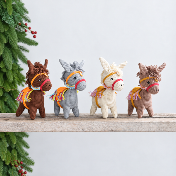 Crochet Donkey Amigurumi with Colorful Saddle & Bridle – Handmade Farm Animal Plush Gift