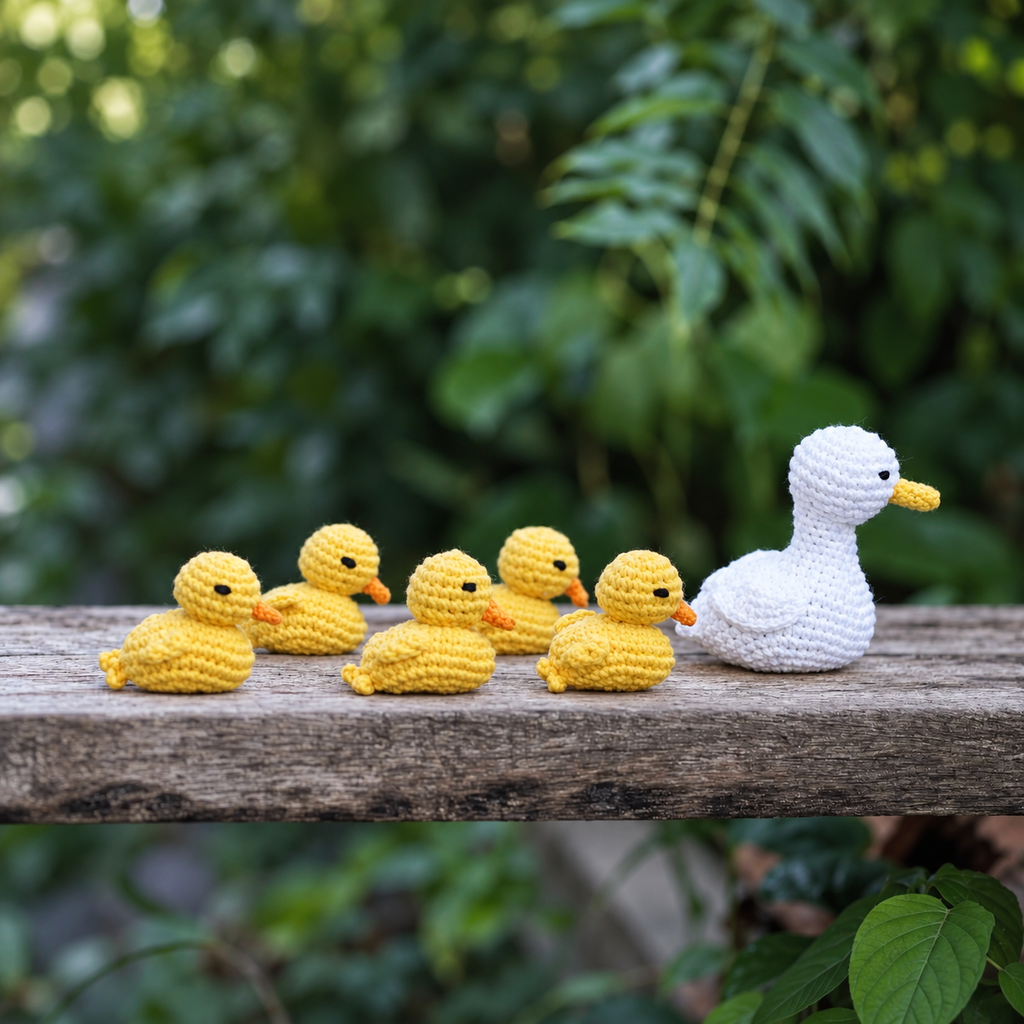 Crochet Duck Family – Handmade Amigurumi Ducklings – Miniature Duck Plush Set – Cute Farm Animal Decor – Baby Duck Gift