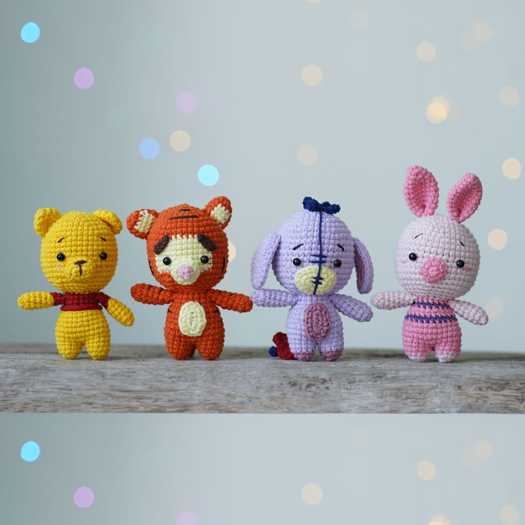 Set of Pooh Beer, Eeyore Donkey, Piglet, Tigger Tiger mini crochet toy, Winnie Pooh and friends crochet keychain