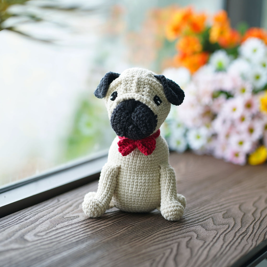 Pug Puppy Crochet Dog - Amigurumi Pug Dog - Crochet stuffed animal - Finished crochet dog