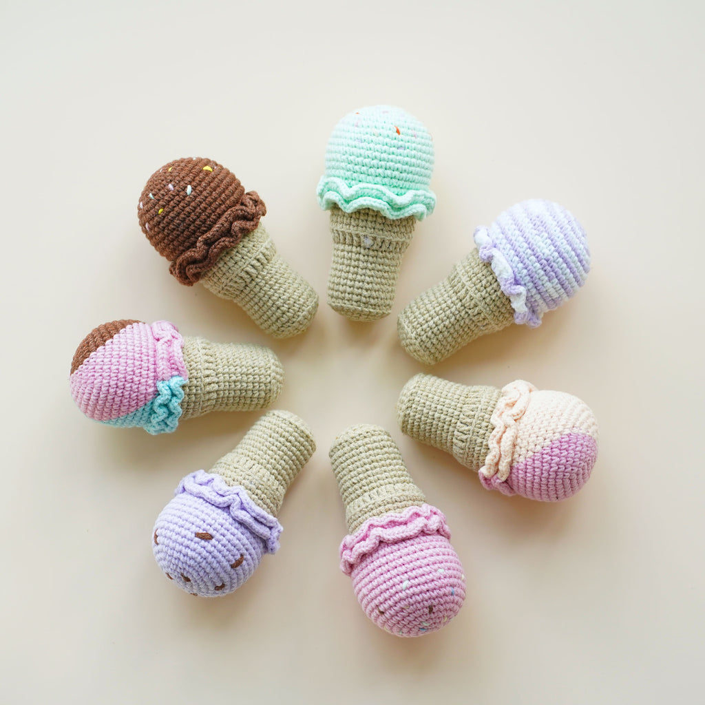 Crochet ice cream cone plush, Ice cream rattle, Summer decor, Baby food toy, Ice cream Keychain.