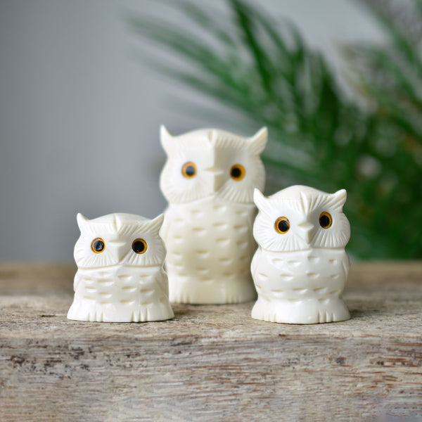 White Owl Figurine, Buffalos's Horns Carving Owl, Buffalo Horn Sculpture Decor, Vintage Owl Figurine, Buffalos's Horns Carving, Owl Handcraft Art Deco