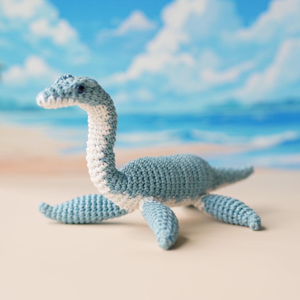 Miniature Plesiosaurus Dinosaur Crochet Toy – Amigurumi Dinosaur Figurine – Finished Stuffed Dinosaur Toy – Dino Desk Decor – Dino Lovers Gift