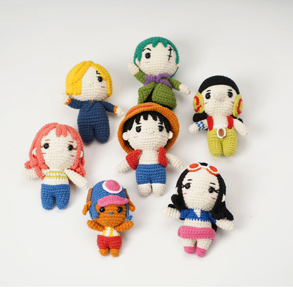 The Pirates crochet mini doll, Luffy, Zoro, Nami, Sanji, Usopp stuffed plush doll. One piece chibi doll.