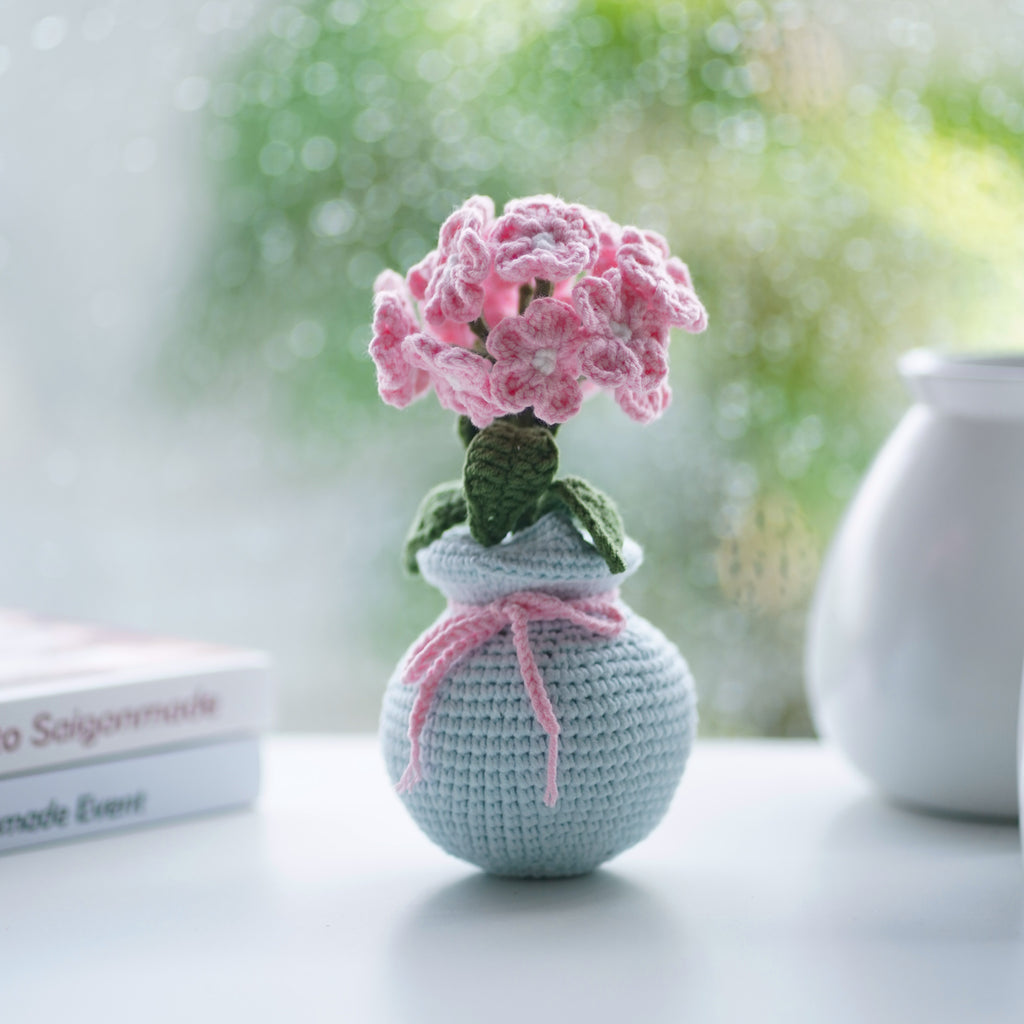 Crochet Phlox Flowers in Vase: Handmade Amigurumi Floral Decor