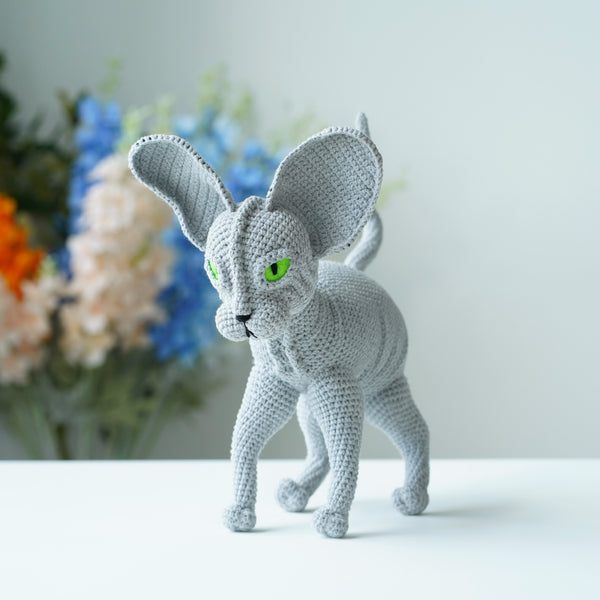 Grey Sphynx Cat Stuffed Crochet - Finished Sphynx Cat Crochet - Free Custom Color
