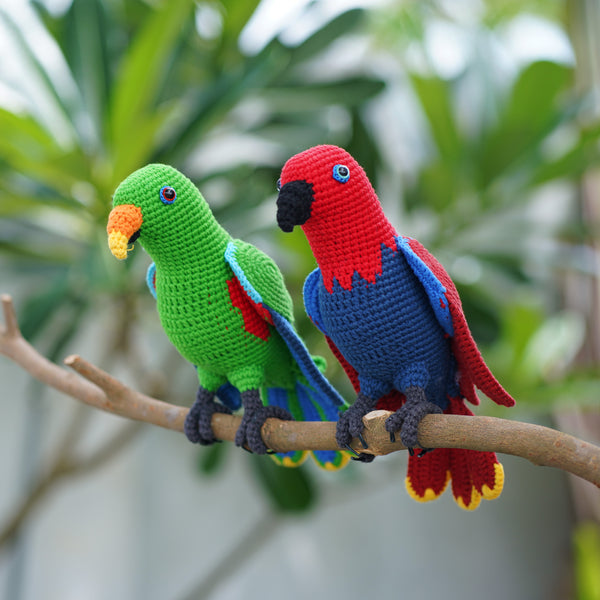 Handmade Crochet Eclectus Parrot - Finished Eclectus Parrot Amigurumi Bird - Decoration Bird
