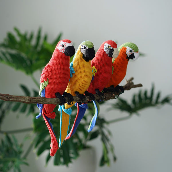 Amigurumi Red And Blue Macaw Parrot Bird Crochet Handmade Decorative Toy
