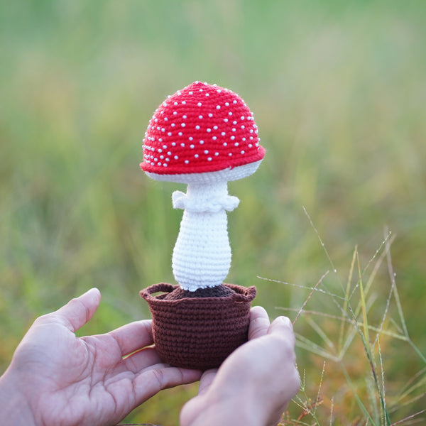 Crochet Mushroom Plush: Handmade Cottagecore Toadstool in Pot