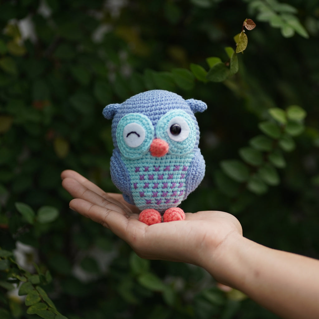 Cute Owl Amigurumi Crochet Bird Animal Stuffed Handmade Kid Toy Yarn Art Jeans