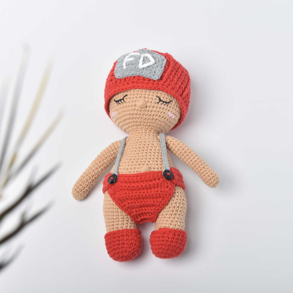 Sleeping Baby Fireman Doll Crochet - Fireman Amigurumi - Crochet Firefighter Doll