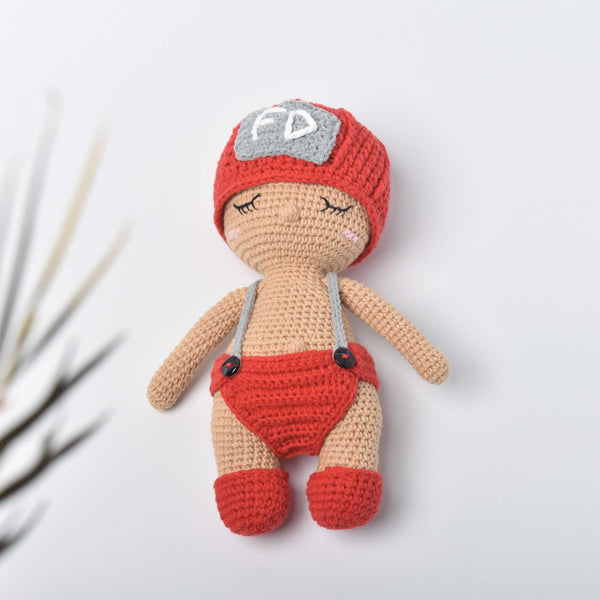Sleeping Baby Fireman Doll Crochet - Fireman Amigurumi - Crochet Firefighter Doll