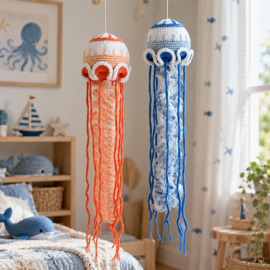 Crochet Jellyfish Plush, Handmade Amigurumi Jellyfish Stuffed Animal, 16 Inch