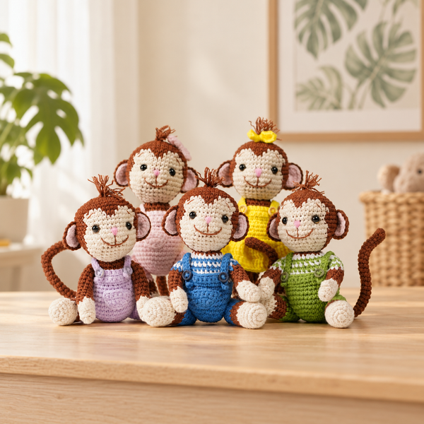 Handmade Crochet Monkey Plush, Cute Stuffed Animal Doll, Baby Shower or Birthday Gift