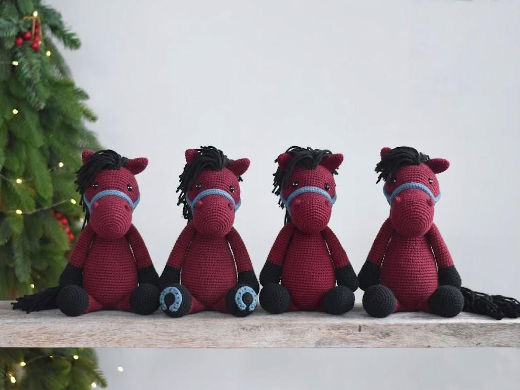 Set of 99 Handmade Crochet Horses