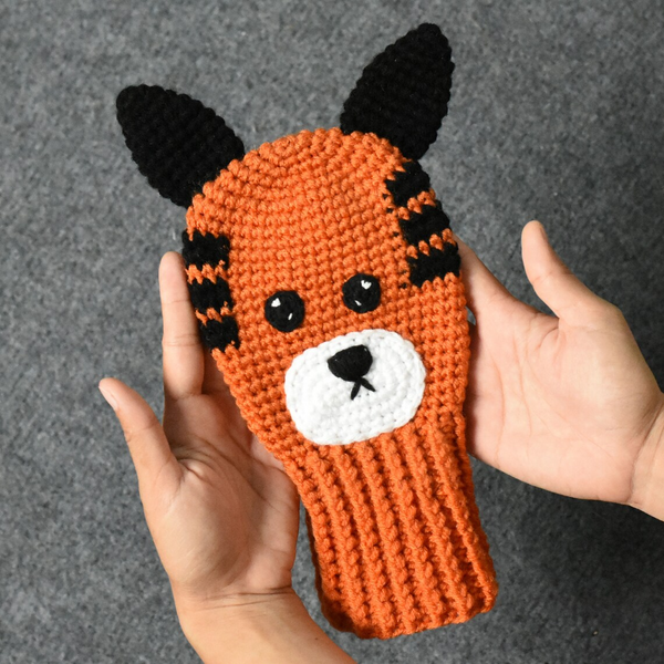 Tiger Head Golf Club Cover Crochet Handmade - Tiger Golf Headcover