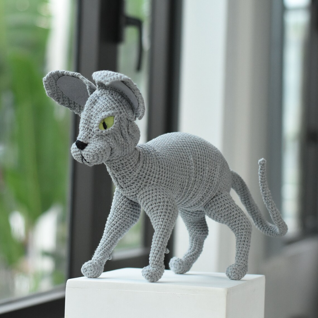 Grey Sphynx Cat Stuffed Crochet - Finished Sphynx Cat Crochet - Free Custom Color