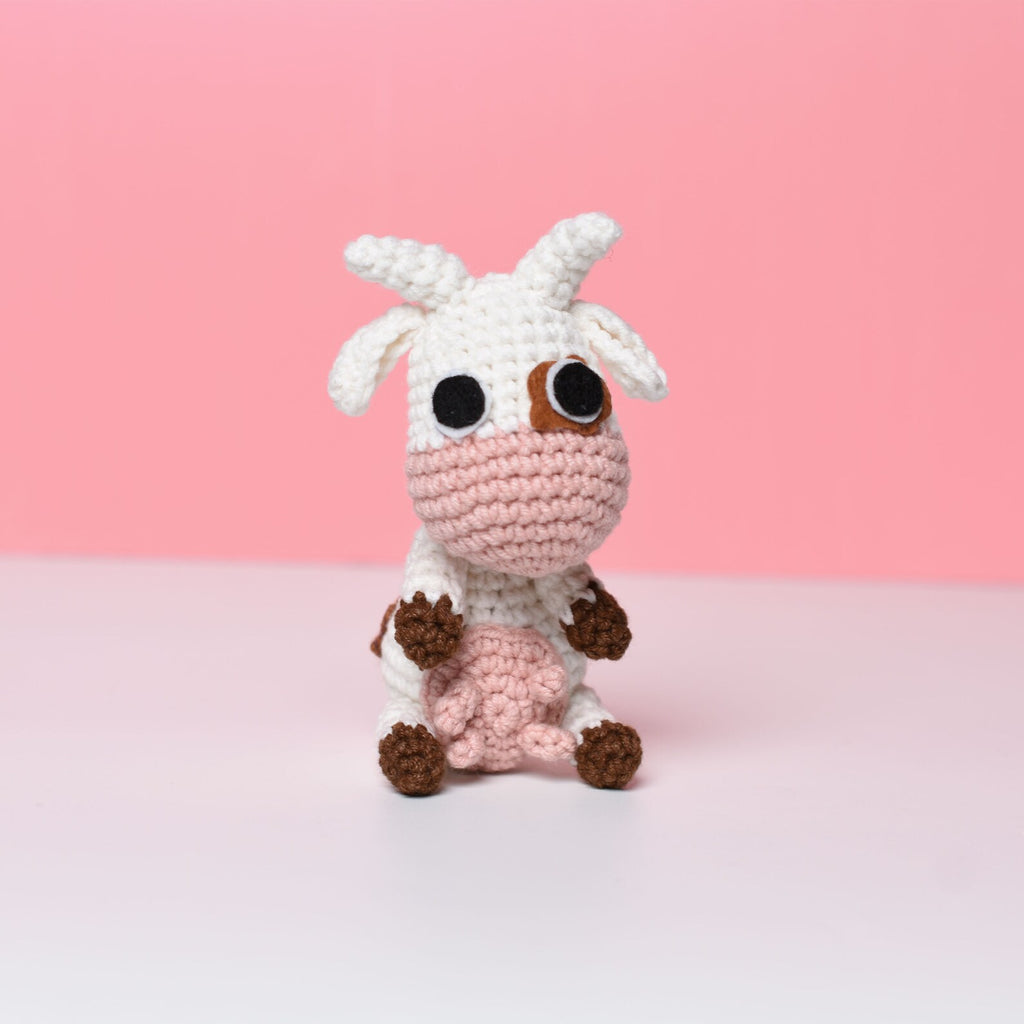 Mini Crochet Cow Plush, Handmade Amigurumi with Brown Spots