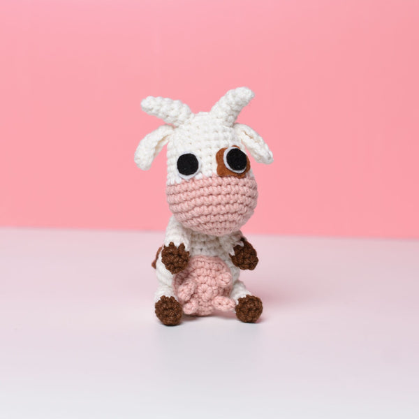 Mini Crochet Cow Plush, Handmade Amigurumi with Brown Spots