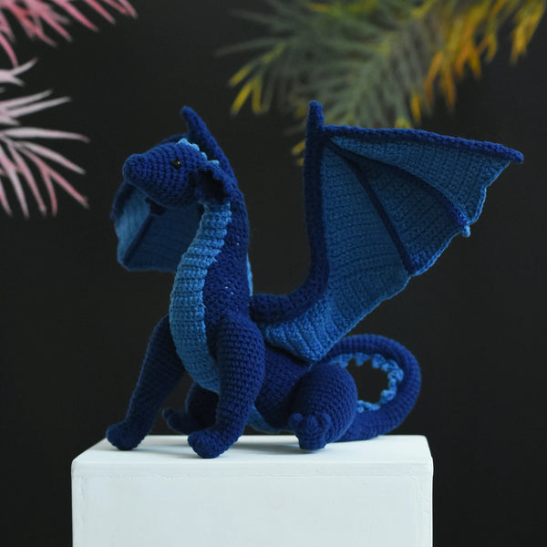 Midnight Blue Crochet Dragon Amigurumi – Handmade Stuffed Animal, Fantasy Dragon Plush Toy, Dragon Lover Gift