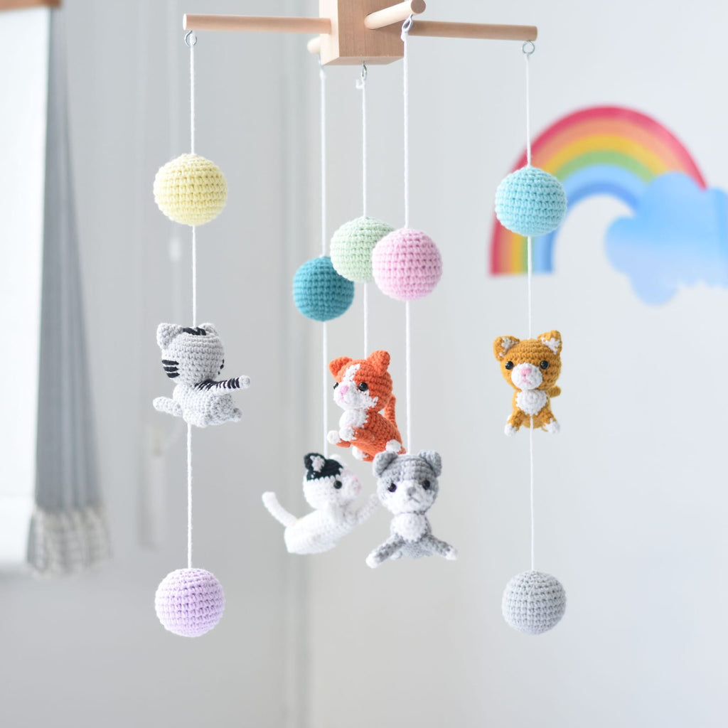 Handmade Cat Crib Mobile for a Whimsical Nursery Display