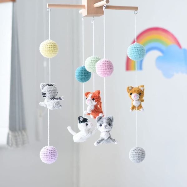 Handmade Cat Crib Mobile for a Whimsical Nursery Display
