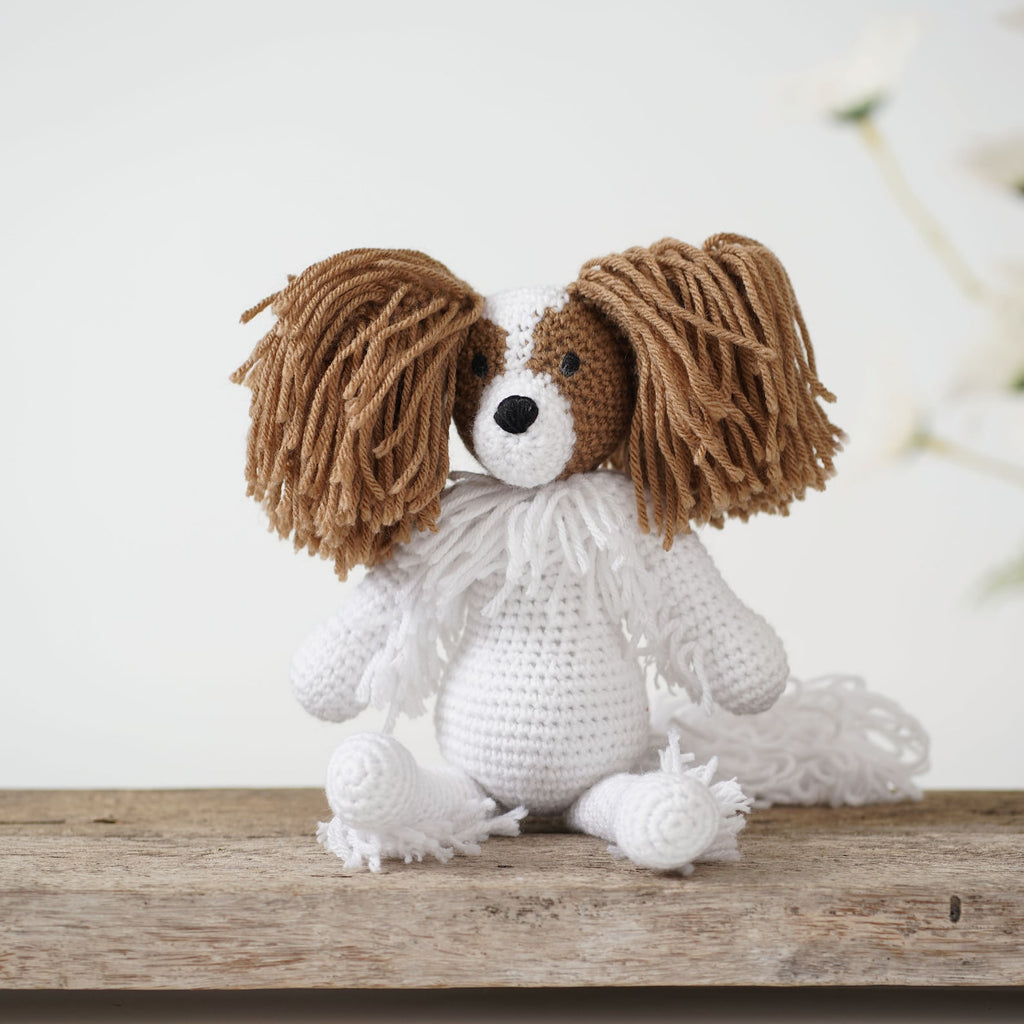 Crochet Papillon Dog Plush, Handmade Amigurumi Puppy Stuffed Animal, Cute Butterfly Ear Dog, Papillon Lover Gift