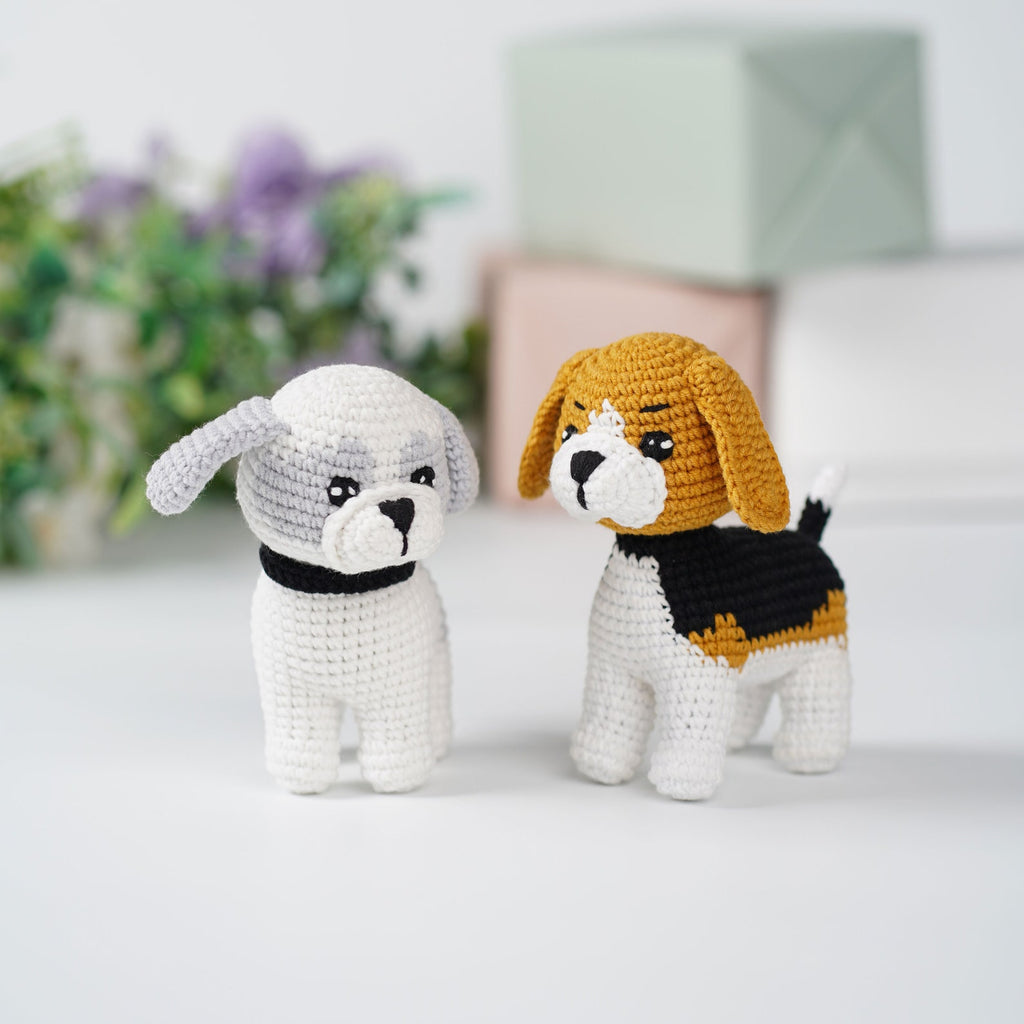 Handmade Crochet Beagle Shih Tzu Dog, Amigurumi Puppy Plush, Cute Standing Dog Gift