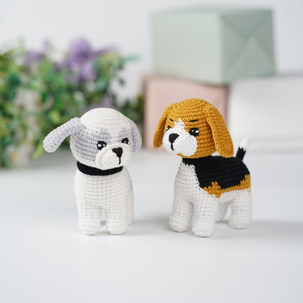 Handmade Crochet Beagle Shih Tzu Dog, Amigurumi Puppy Plush, Cute Standing Dog Gift