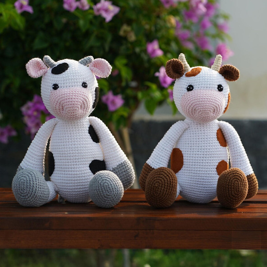 Milk Cow Crochet Plushie Stuffed Toy - Crochet Animal - Happy Farm