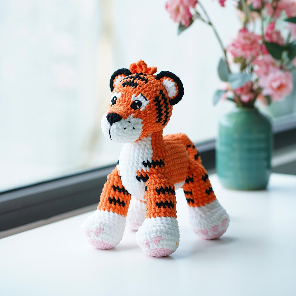Crochet Tiger Plush in Chenille Yarn - Handmade Gift for Tiger Lovers