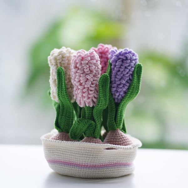 Crochet Hyacinth Flower Basket, Handmade Amigurumi Flowers, Potted Crochet Plant, Floral Home Decor, Spring Gift