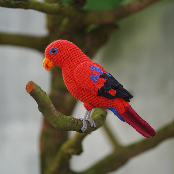 Handmade Crochet Red Lory Parrot, Tropical Bird Amigurumi Plush, Colorful Parrot Stuffed Animal, Bird Lover Gift