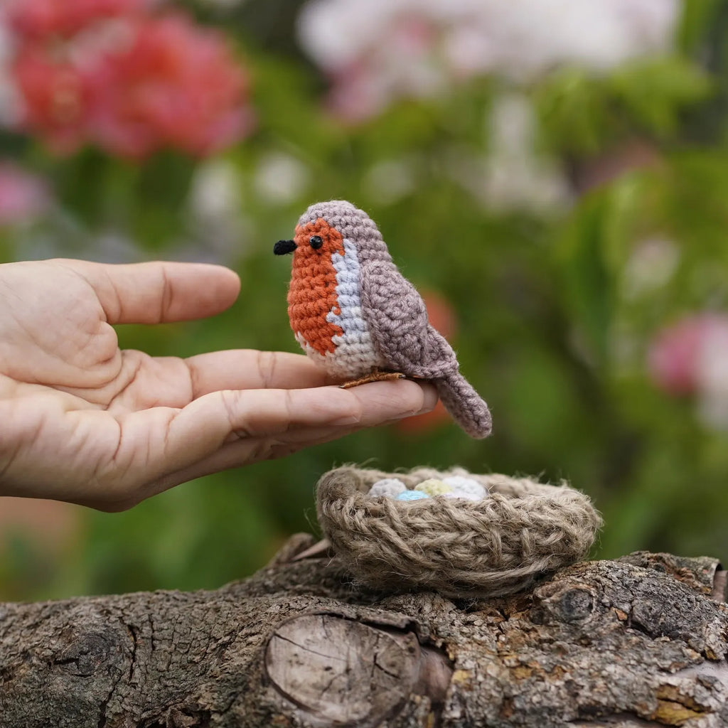 Crochet Robin Bird Gift for Bird Lovers - Miniature Spring Shelf Decor
