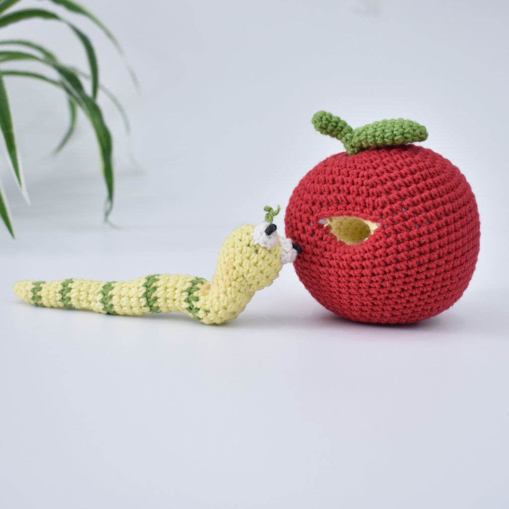The Worm & Apple Crochet Animal Handmade Amigurumi Stuffed Toy Doll High Quality - SaiGonDoll