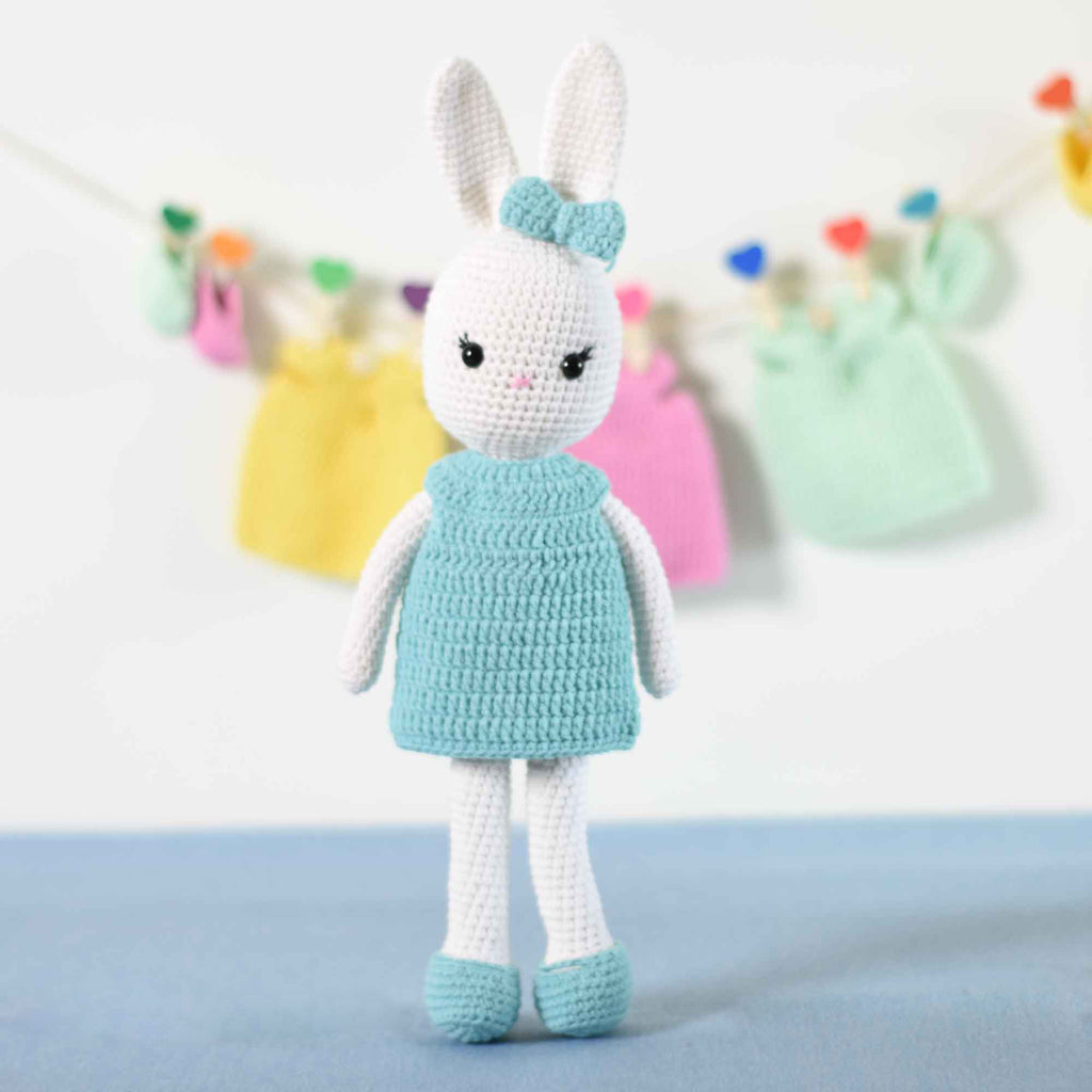 Crochet Amigurumi Bunny Doll With A Set Of 4 Dress, Sandals, Bow Tie Changeable - SaiGonDoll