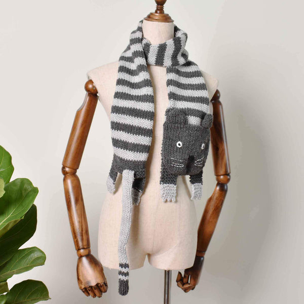 Tabby Cat Scarf, Hand Knit Scarf, Cat Lover Scarf, Wool Accessories Gift Idea - Saigonmade