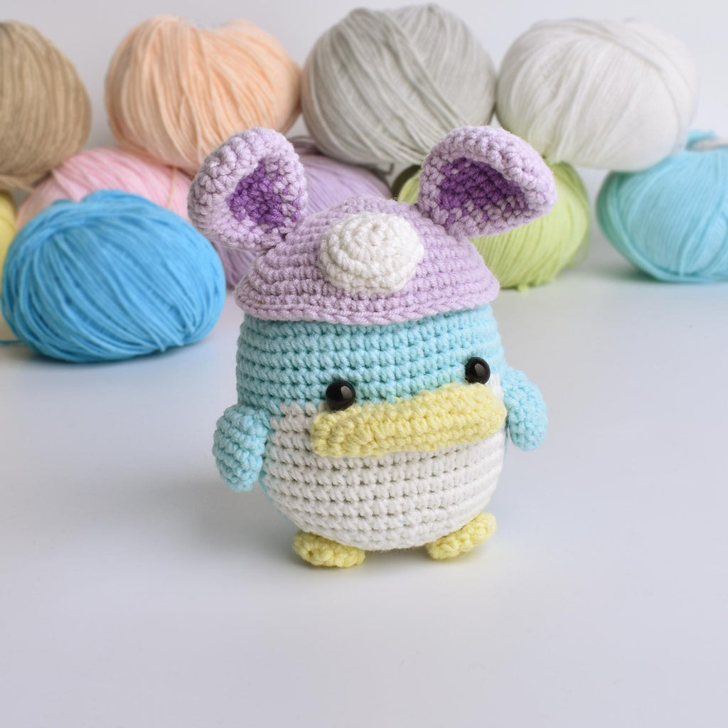 Penguin With Bunny-eared Hat Crochet Handmade Amigurumi Stuffed Toy Doll - SaiGonDoll