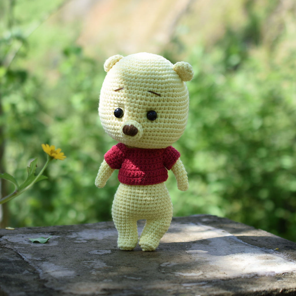 Amigurumi Pooh, Cotton & Plush stuffed toy, Amigurumi baby toy, Plush yarn, Winnie The Pooh Gift