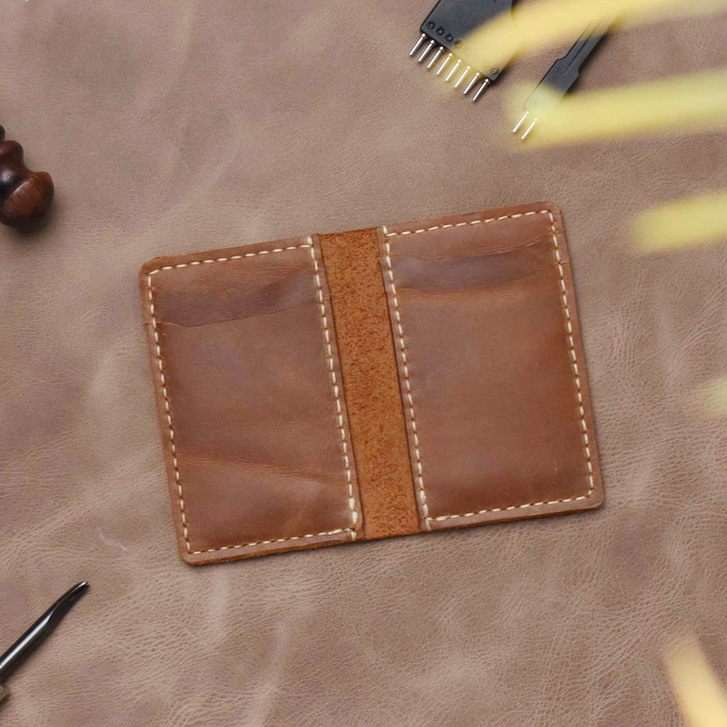 Handmade Slim Men's Bifold Wallet Distressed Tan by Capra Leather