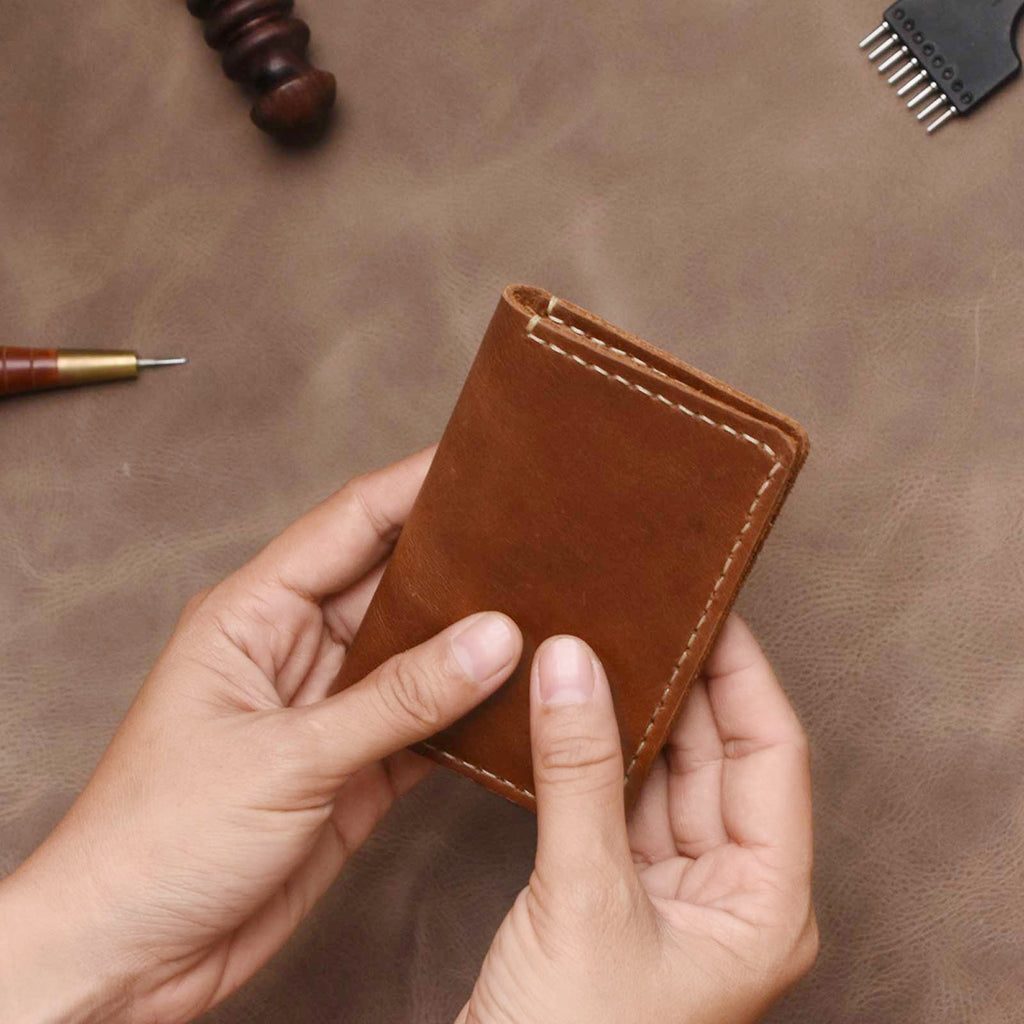 Minimalist Leather Bifold Wallet - Brown Leather Mini Wallet - Slim Card Holder - Cowhide Leather Card Wallet - Gift for Him Style #2