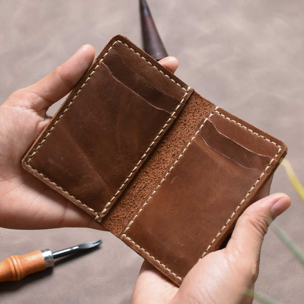 Handmade Slim Men's Bifold Wallet Distressed Tan by Capra Leather
