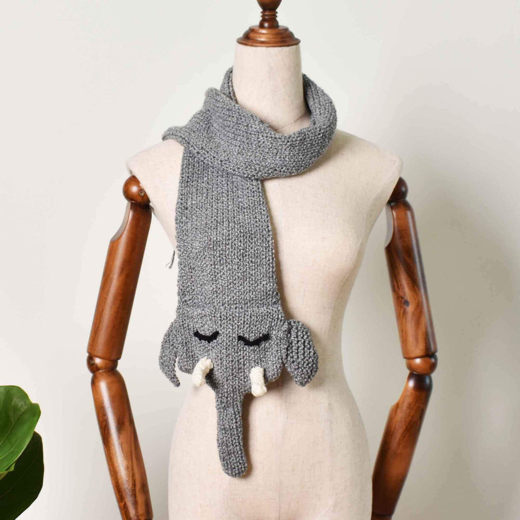Elephant Scarf, Accessories Gift For Her, Hand Knit Scarf, Wild Animal Scarf - Saigonmade