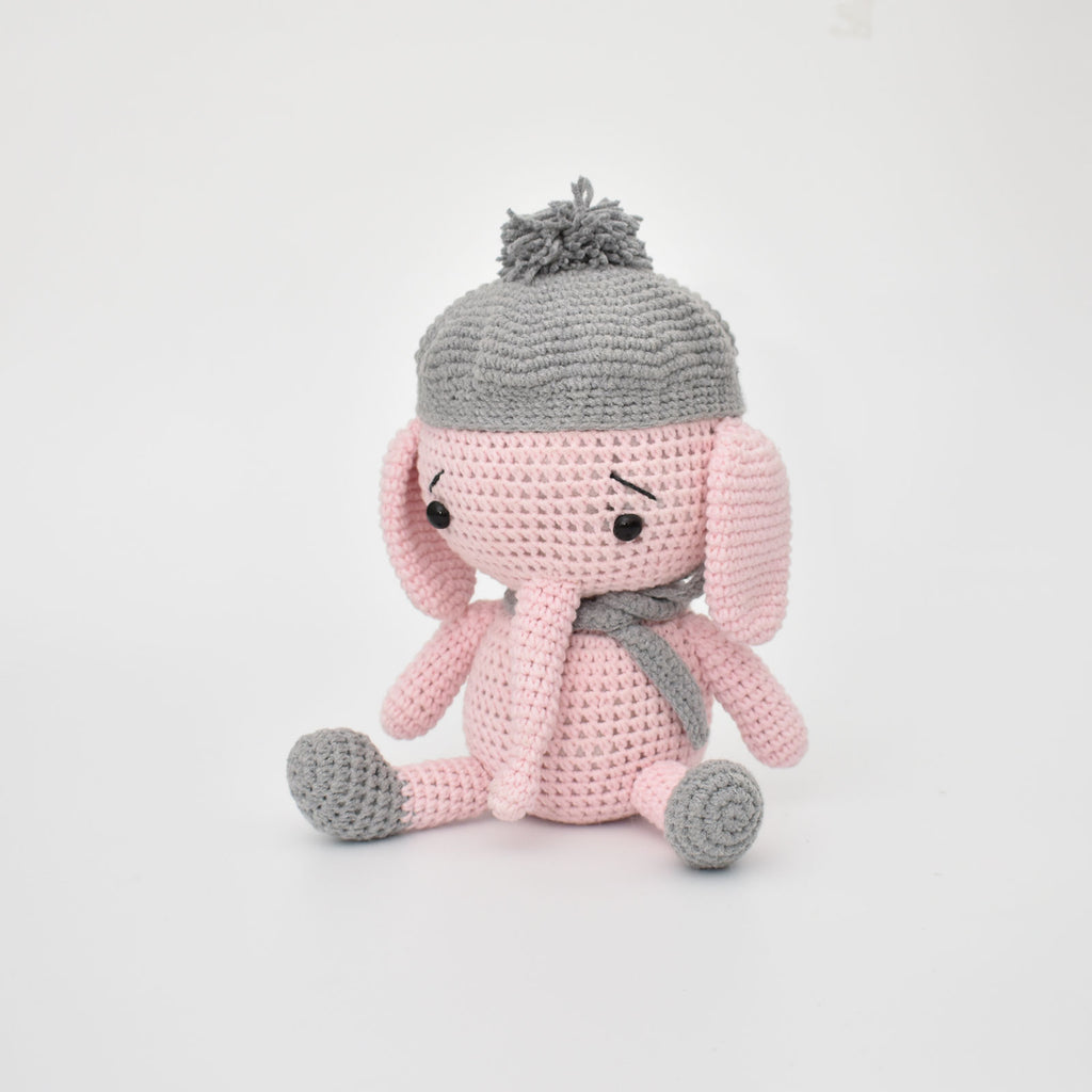 Baby Elephant With Hat Handmade Amigurumi Stuffed Toy Knitting Crochet Doll - SaiGonDoll