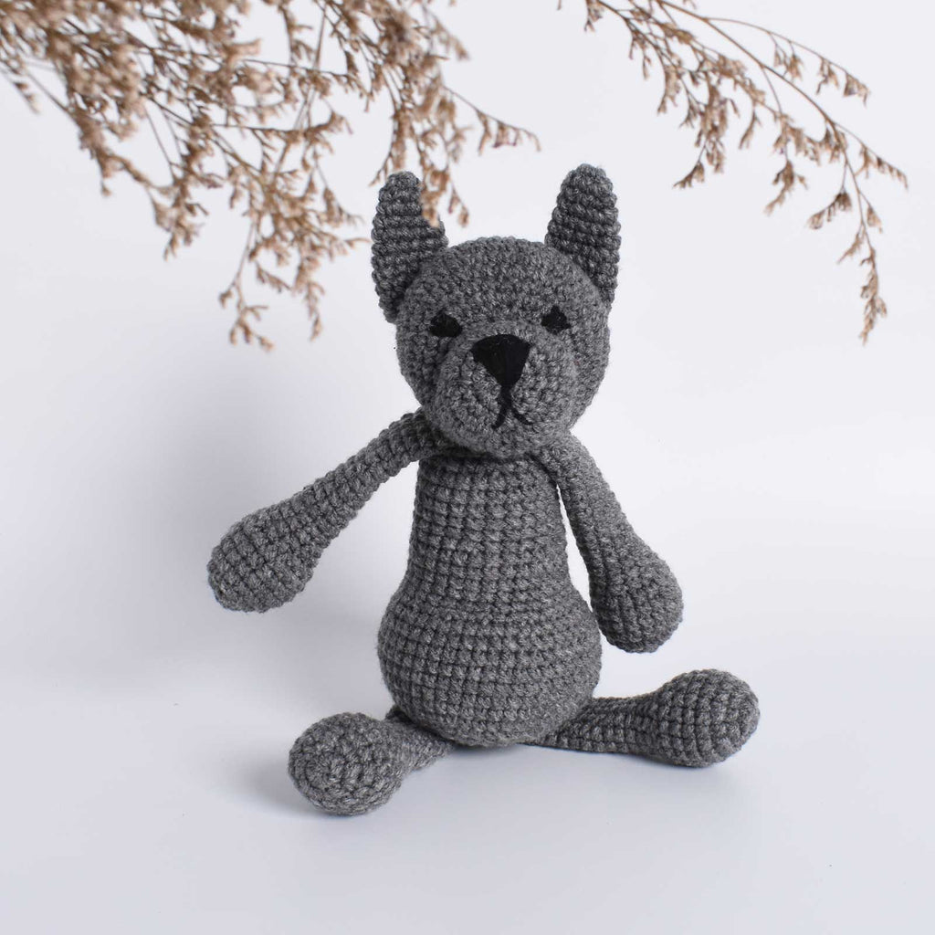Amigurumi Grey French Bull Dog Animal Crochet Handmade Plush Toy / Gift To Kid - SaiGonDoll