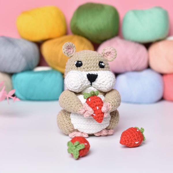 Small Crochet Amigurumi Hamster with Strawberry - Funny Hamster - Gift for kids